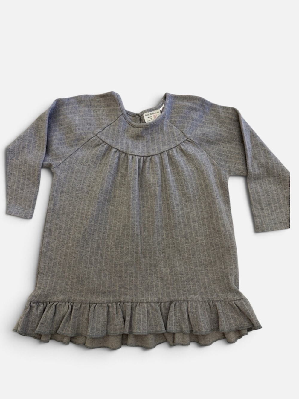 Zara Baby Girl Dress Ruffle-Hem Long Sleeve Cotton Gray Light Pink Stripes 3-4Y